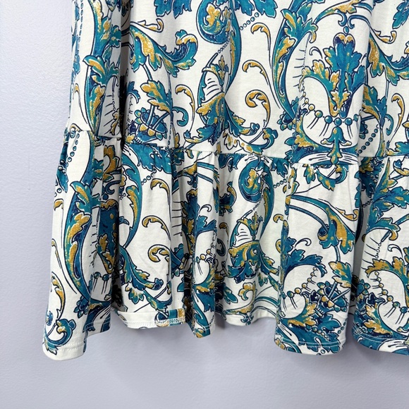 Like New! Peruvian Connection long sleeve white blue paisley short dress size S - Picture 6 of 8